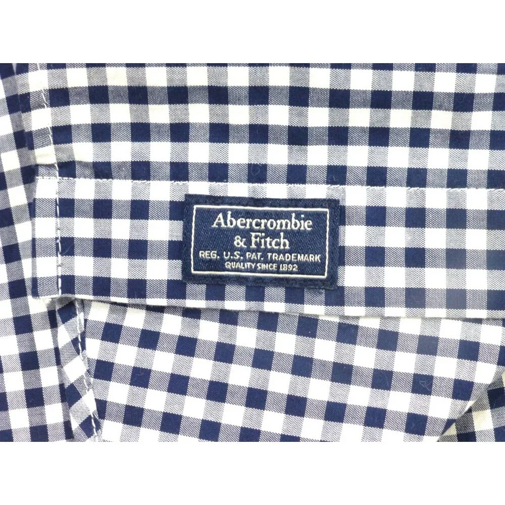 Abercrombie & Fitch Navy Blue‎ Gingham Check Button Down Casual Shirt Xxl Preppy